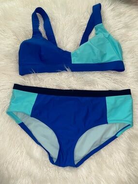 Colorblock Blue Two-Piece Bikini Set